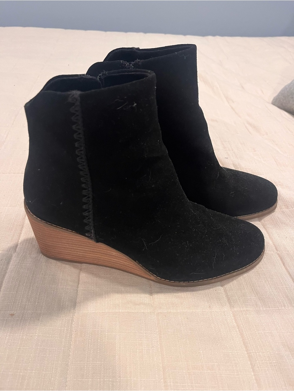 Black Suede Wedge Ankle Boots - Classic Women's Booties
